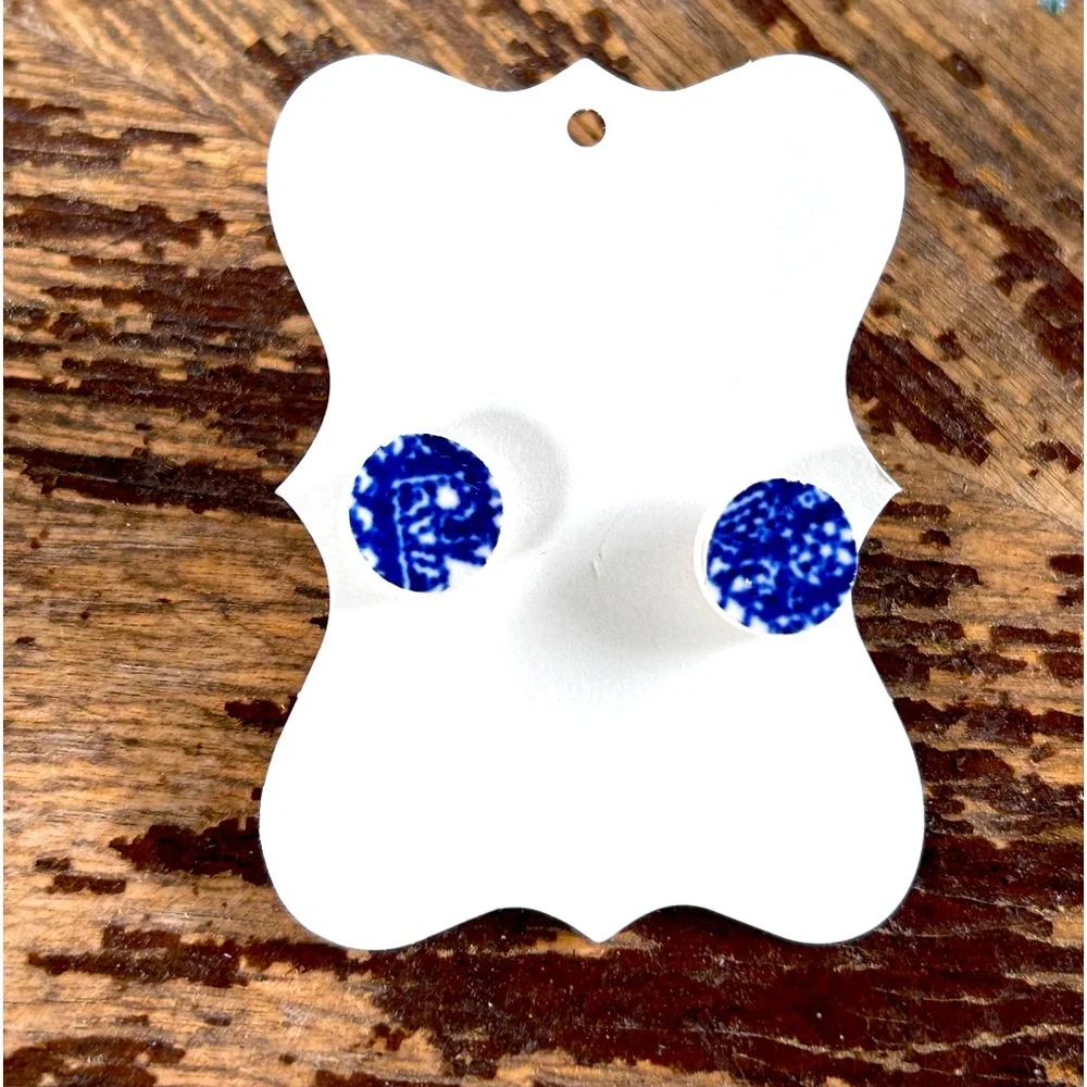 Handmade Broken China Earrings Small Circle Chinoiserie Vintage Style 1